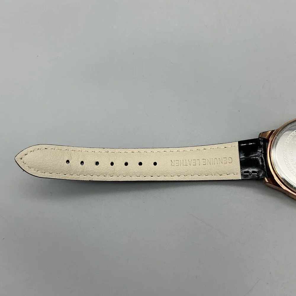 Stauer Womens Watch 38mm Silver Gold Tone Crystals Black Leather Strap